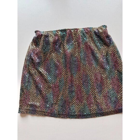 FREDERICK'S OF HOLLYWOOD Black Rainbow Stretch Sequin Mini Slip Skirt, Size M - Picture 7 of 13